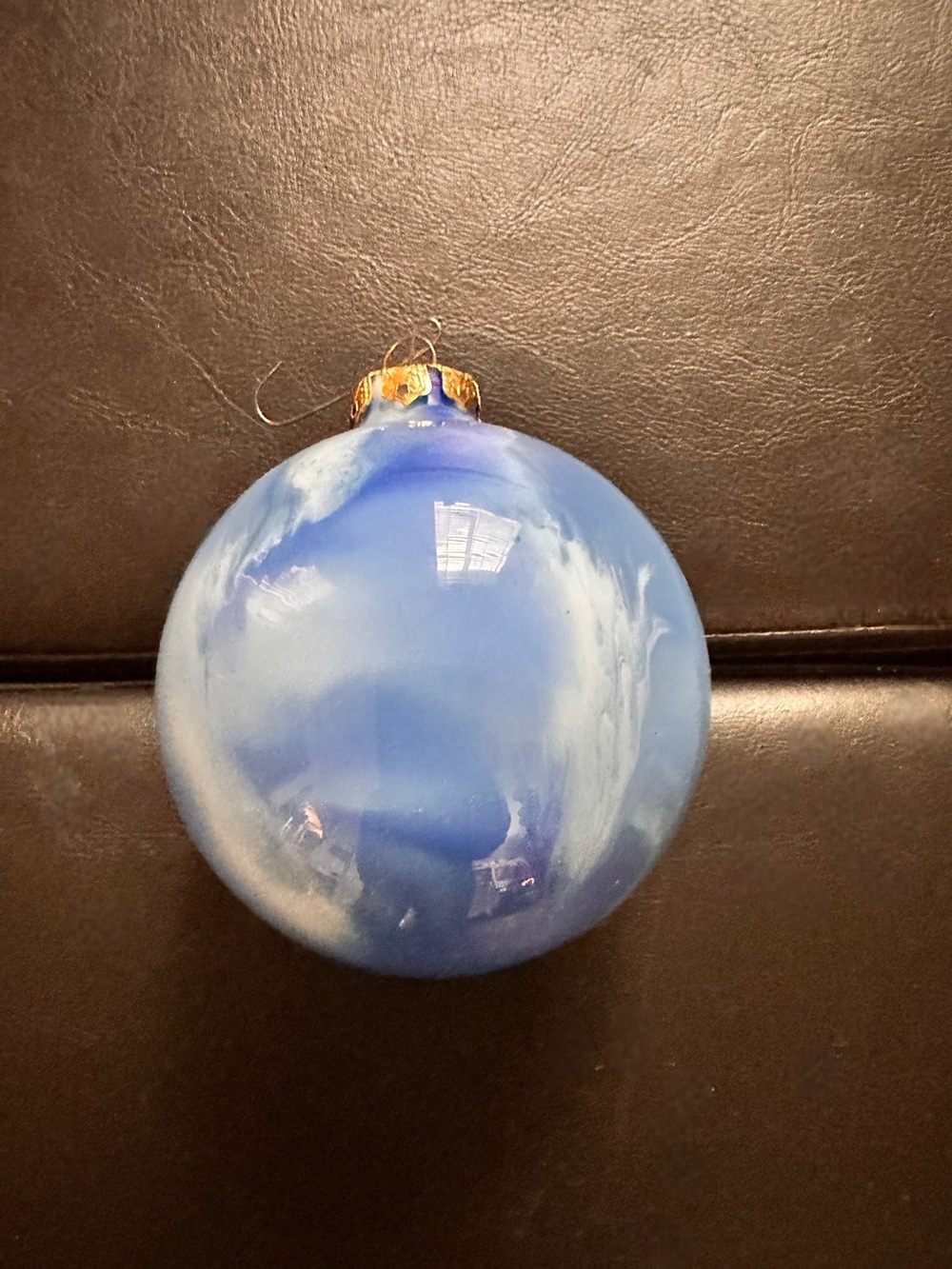 Vintage Blue Marble Swirl Glass Christmas Ornament